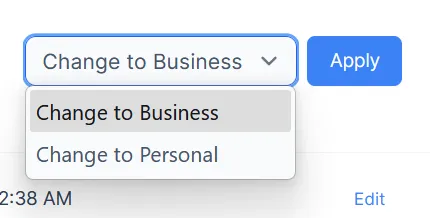change to business or personal filter
