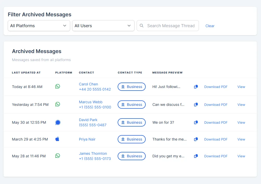 Comma Compliance archived messages - searchable across all platforms