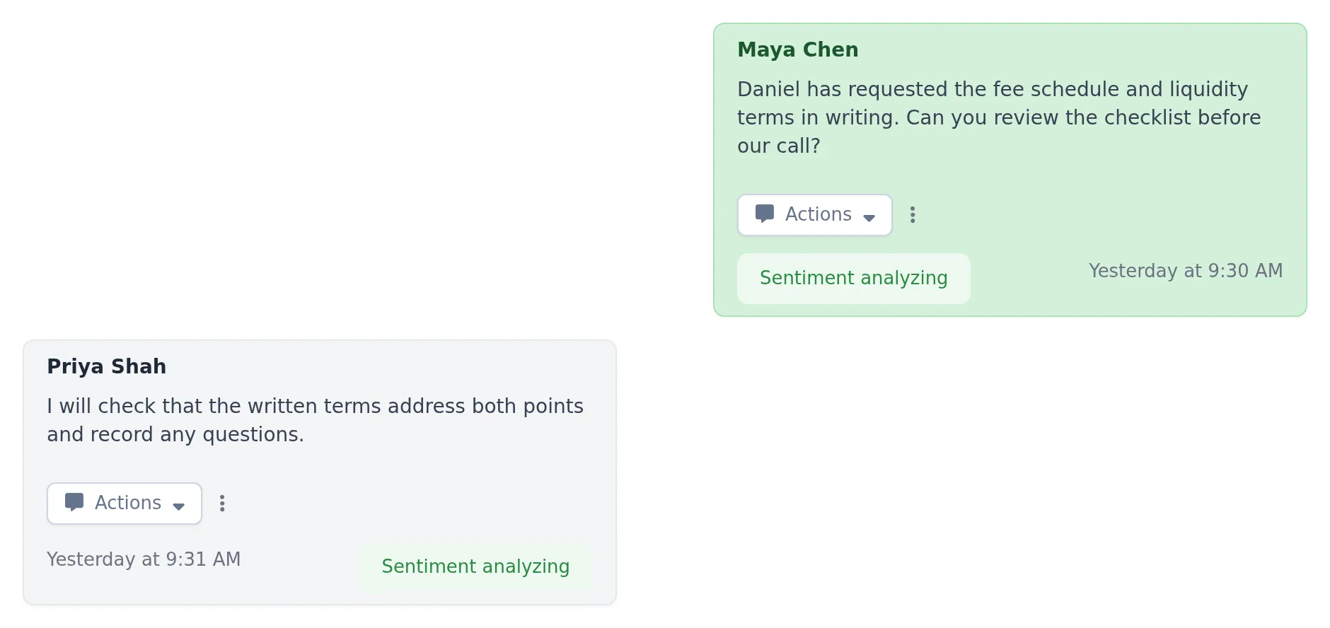 Slack #placement-review conversation between Maya Chen and Priya Shah, with analysis pending